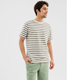 tee-shirt manches courtes en maille rayee homme blanc standard tee-shirtsG436101_4