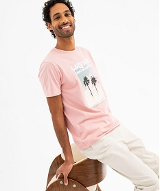 GEMO Tee-shirt manches courtes avec motif exotique homme rose standard