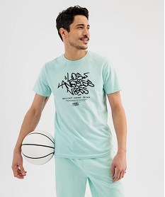 GEMO Tee-shirt manches courtes avec inscription graffiti homme Bleu