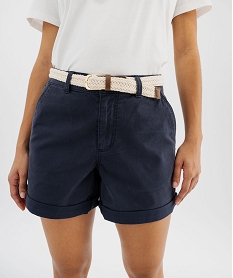 short ample en coton stretch avec ceinture tressee femme bleu shortsG439501_2