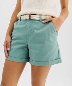 short ample en coton stretch avec ceinture tressee femme vert standard shortsG439601_2