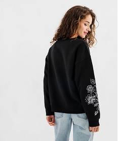 sweat en molleton doux a manches brodees femme noir standard sweatsG440501_3
