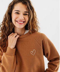 sweat molletonne ample avec broderie scintillante femme marron vif sweatsG440801_4