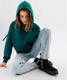 sweat zippe a capuche coupe ample en maille stretch douce femme vert standard sweatsG441701_4