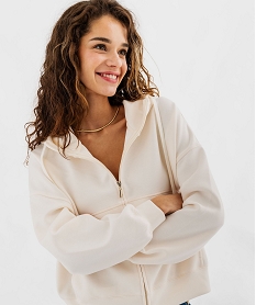 sweat zippe a capuche coupe ample en maille stretch douce femme beige standard sweatsG441801_2
