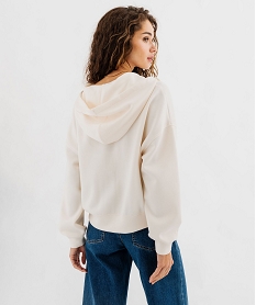 sweat zippe a capuche coupe ample en maille stretch douce femme beige standard sweatsG441801_3