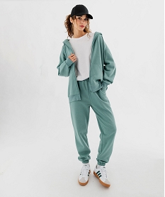 sweat zippe a capuche oversize avec interieur molletonne femme vert standard sweatsG442001_4