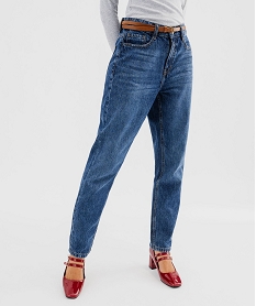 GEMO Jean Boy Friend avec ceinture amovible femme Bleu