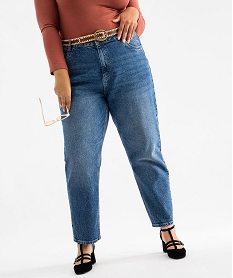 GEMO Jean droit à taille haute avec ceinture fantaisie femme grande taille bleu standard
