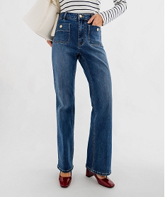GEMO Jean flare taille haute en denim stretch femme Bleu