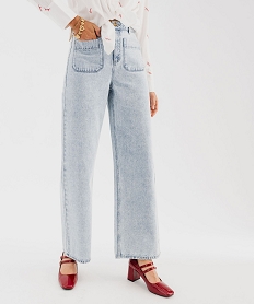 GEMO Jean wide leg en coton à poches plaquées femme bleu stone