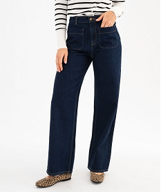 GEMO Jean wide leg en coton à poches plaquées femme bleu standard