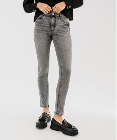 GEMO Jean slim taille normale en denim extensible délavé femme Gris