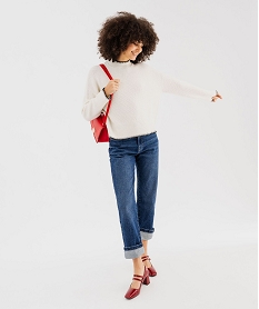 jean cropped straight taille normale en denim stretch femme bleu vif pantacourtsG445901_4