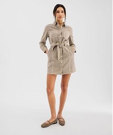 robe chemise en jean a manches longues femme - lulucastagnette kaki standardG447601_4