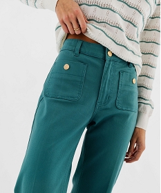 pantalon flare taille haute en coton extensible femme vert standard pantalonsG448101_2