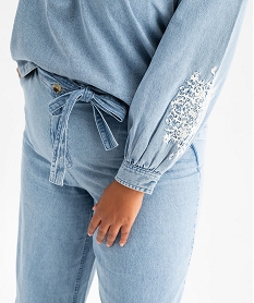 jean wide leg en denim de coton fin avec ceinture a nouer femme grande taille bleu chine pantalonsG448201_2