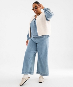 jean wide leg en denim de coton fin avec ceinture a nouer femme grande taille bleu chine pantalonsG448201_4