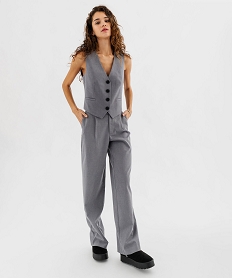 pantalon large a taille haute et fines rayures brillantes femme gris standard pantalonsG448501_4