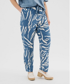 pantalon fluide a motifs fleuris femme grande taille bleu pantalonsG450001_4
