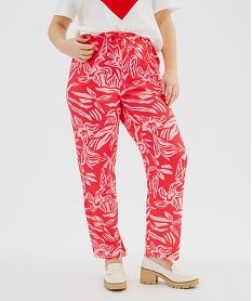 pantalon fluide a motifs fleuris femme grande taille rouge pantalonsG450101_4
