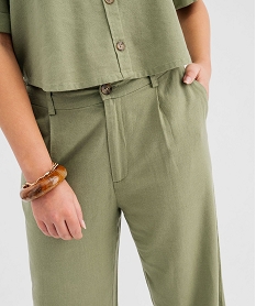 pantalon large en viscose et lin femme vert standard pantalonsG450401_2