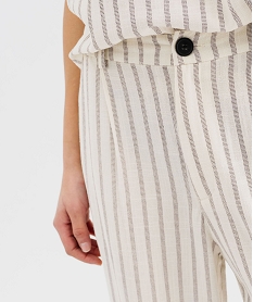 pantalon large a rayures en viscose et lin femme beige pantalonsG450501_2