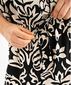 pantalon large et fluide en viscose imprime a taille elastique femme noir pantalonsG451301_2