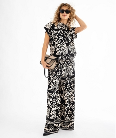 pantalon large et fluide en viscose imprime a taille elastique femme noir pantalonsG451301_4