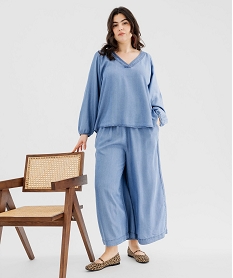 pantacourt large en lyocell femme grande taille bleu standard pantalonsG451501_4