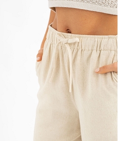 pantalon large en viscose et lin avec taille elastiquee femme beige standard pantalonsG451701_2