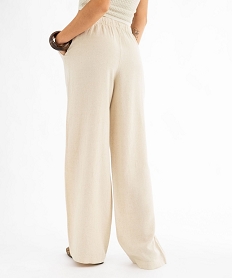 pantalon large en viscose et lin avec taille elastiquee femme beige standard pantalonsG451701_3