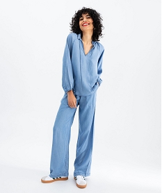 pantalon large en lyocell avec ceinture elastique femme bleu standard pantalonsG451801_4