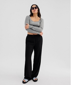 pantalon ample en viscose et lin femme noir standard pantalonsG452101_4