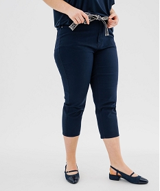 GEMO Pantacourt slim taille haute en coton stretch avec ceinture à nouer femme grande taille Bleu