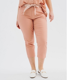 GEMO Pantacourt slim taille haute en coton stretch avec ceinture à nouer femme grande taille Rose