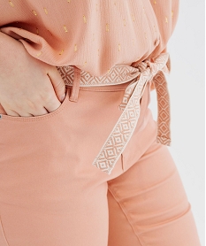 pantacourt slim taille haute en coton stretch avec ceinture a nouer femme grande taille rose pantacourtsG453001_2