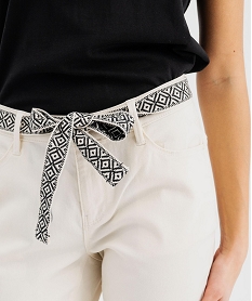 pantacourt slim taille haute en coton stretch avec ceinture a nouer femme blanc chine pantacourtsG453101_2