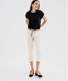 pantacourt slim taille haute en coton stretch avec ceinture a nouer femme blanc chine pantacourtsG453101_4