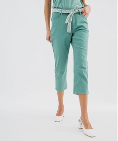 GEMO Pantacourt slim taille haute en coton stretch avec ceinture à nouer femme vert standard