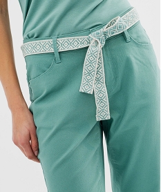 pantacourt slim taille haute en coton stretch avec ceinture a nouer femme vert standard pantacourtsG453201_2
