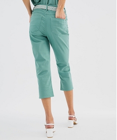 pantacourt slim taille haute en coton stretch avec ceinture a nouer femme vert standard pantacourtsG453201_3