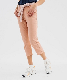 GEMO Pantacourt slim taille haute en coton stretch avec ceinture à nouer femme rose standard