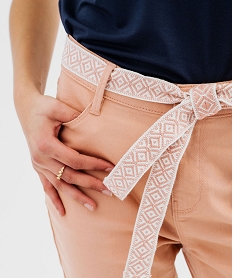 pantacourt slim taille haute en coton stretch avec ceinture a nouer femme rose standard pantacourtsG453301_2