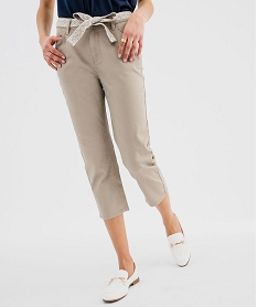 GEMO Pantacourt slim taille haute en coton stretch avec ceinture à nouer femme kaki standard