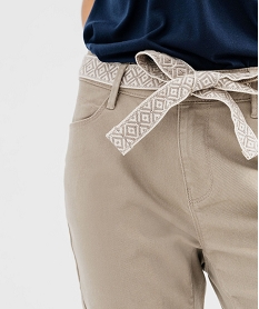 pantacourt slim taille haute en coton stretch avec ceinture a nouer femme kaki standard pantacourtsG453401_2