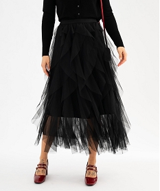 jupe longue en tulle avec ceinture elastique femme noir standardG454001_2