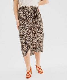 GEMO Jupe longue portefeuille en viscose imprimé léopard femme grande taille Brun