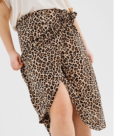 jupe longue portefeuille en viscose imprime leopard femme grande taille brunG455301_2