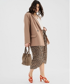 jupe longue portefeuille en viscose imprime leopard femme grande taille brunG455301_4